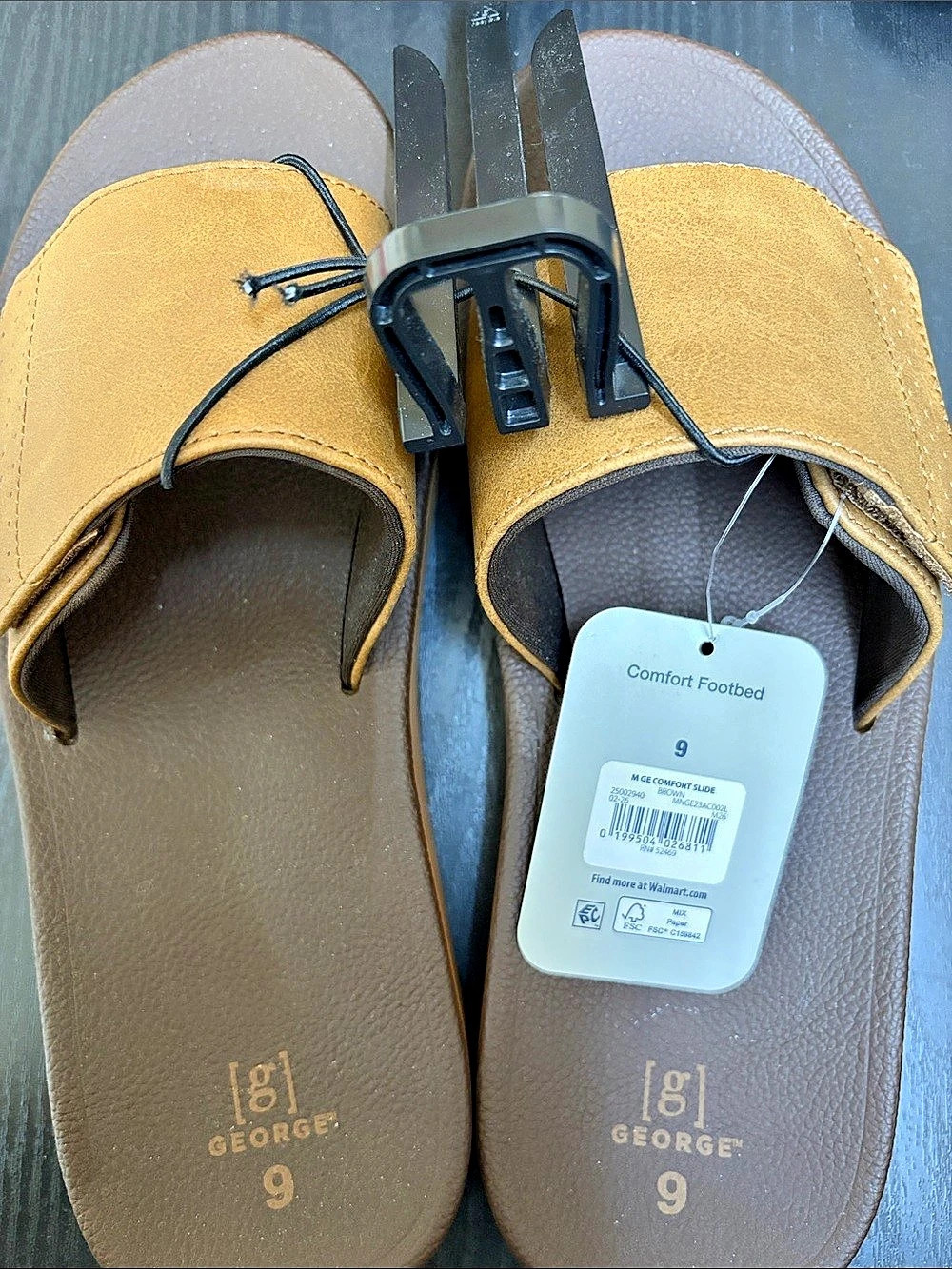 George MGE Comfort Slide Comfort Footbed Slides in Brown US 9 NWT